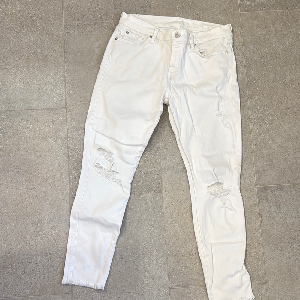 7 For All Mankind White ripped & frayed white jeans